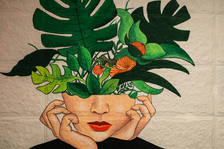 Illustration of a woman thinking with plants growing out of her brain